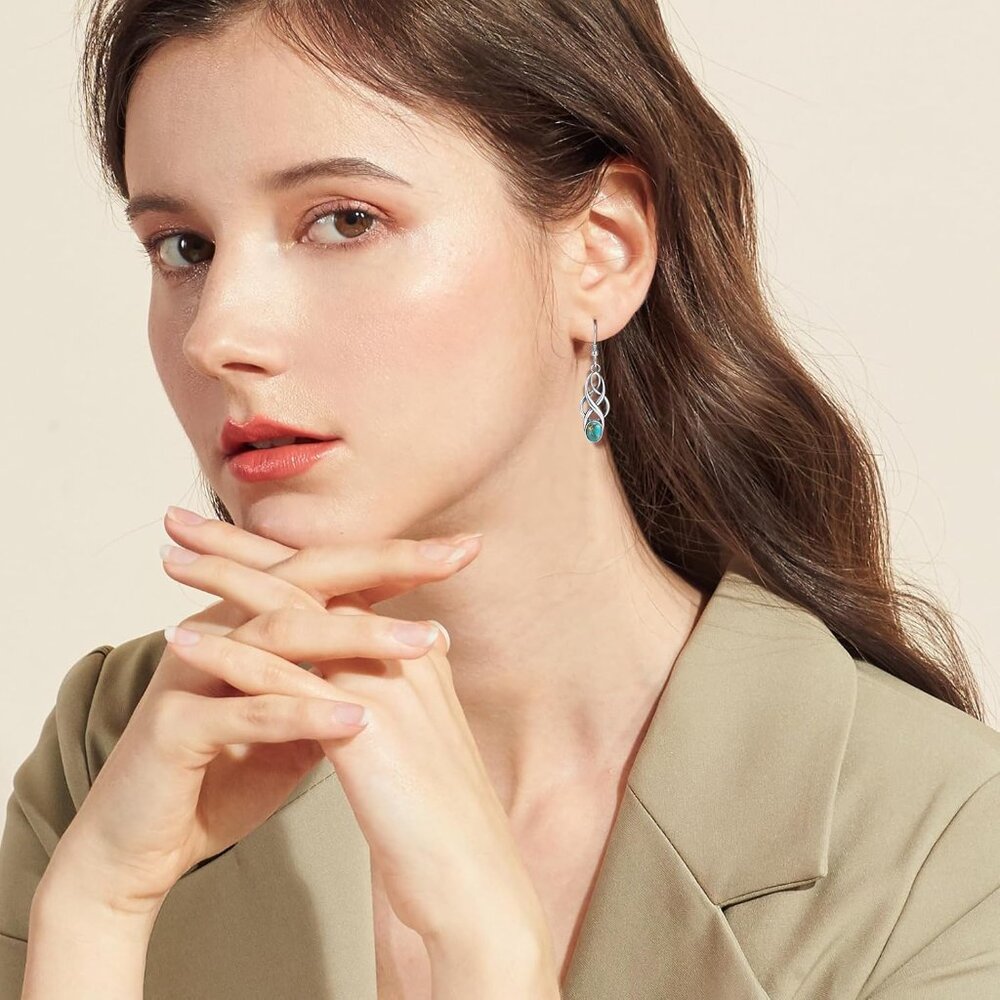 Sterling Silver Turquoise Celtic Dangle Earrings … - image 6